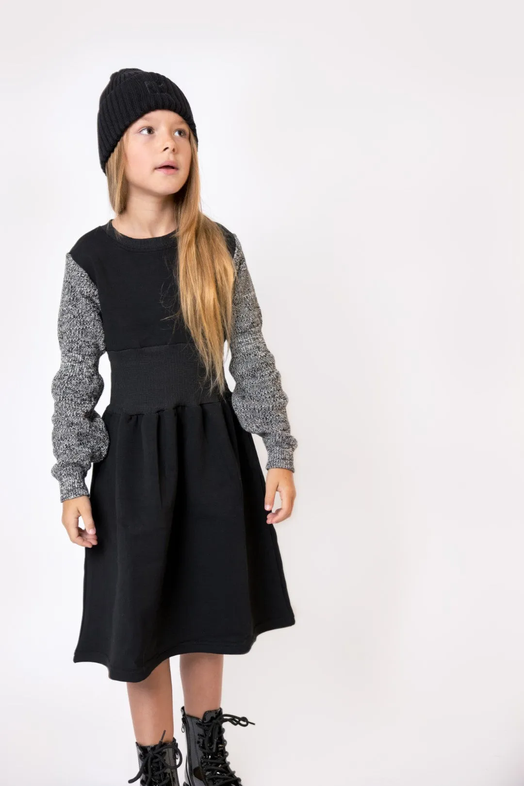 Retrokid Scuba Knit Twirl Dress Black/Cream