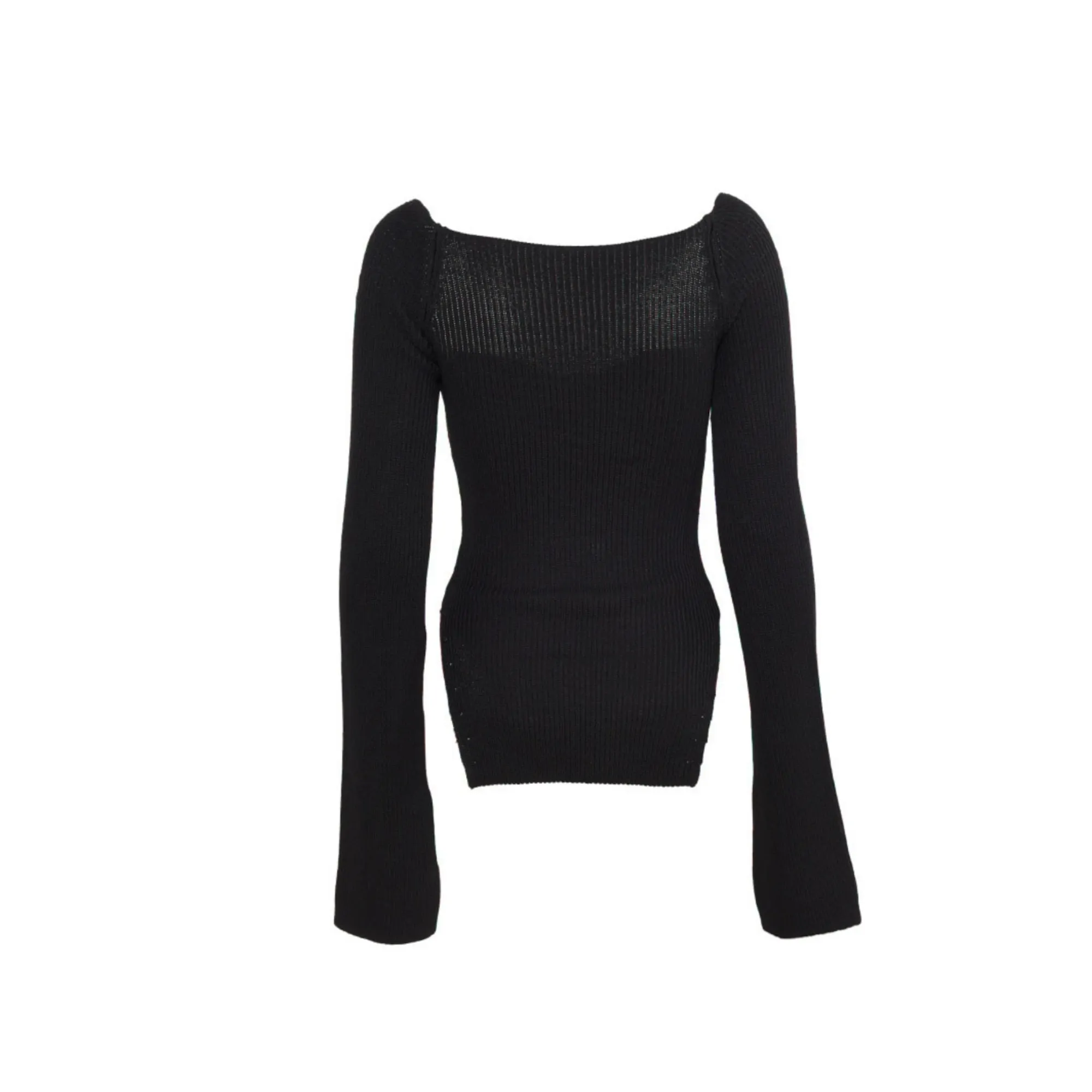 Ribbed Square Neck Bustier Long Sleeve Top