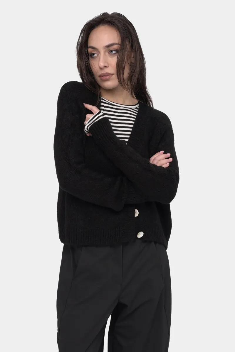 Ribbed V Neck Buttoned Sweater