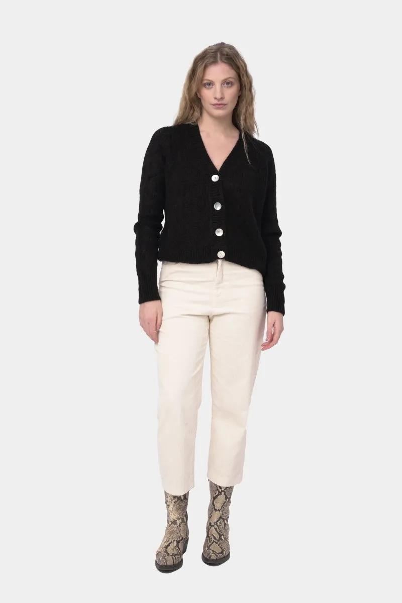Ribbed V Neck Buttoned Sweater