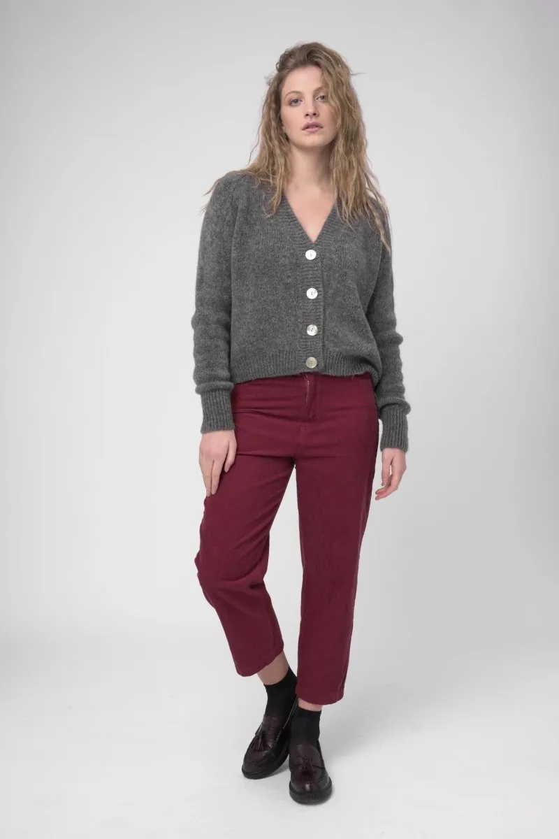 Ribbed V Neck Buttoned Sweater