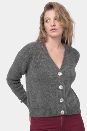 Ribbed V Neck Buttoned Sweater