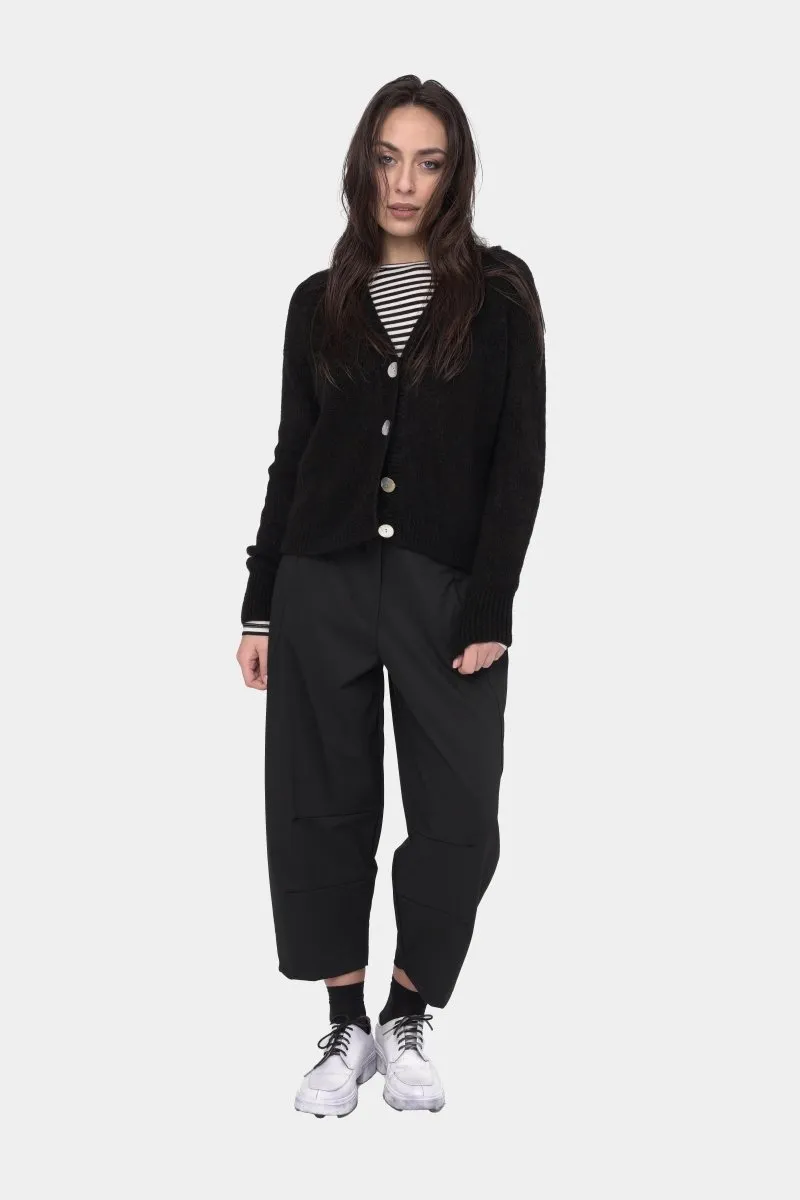 Ribbed V Neck Buttoned Sweater