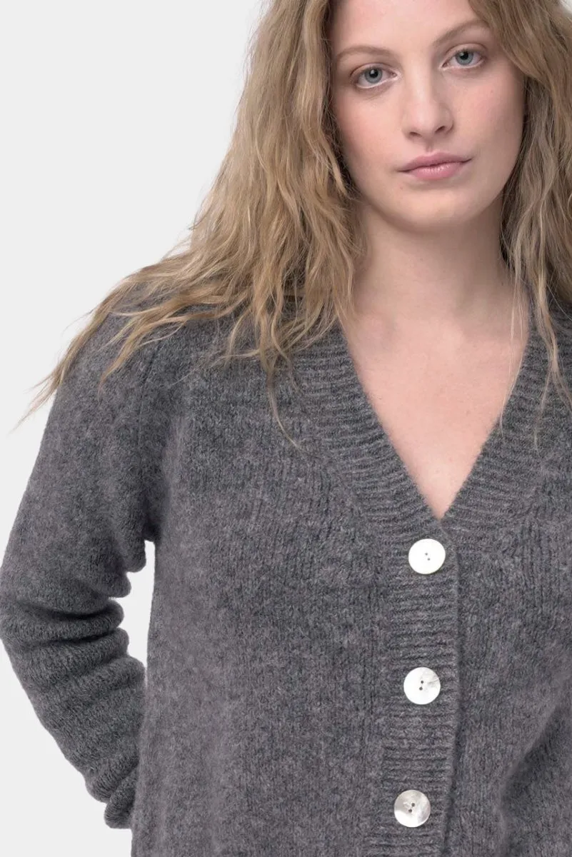 Ribbed V Neck Buttoned Sweater