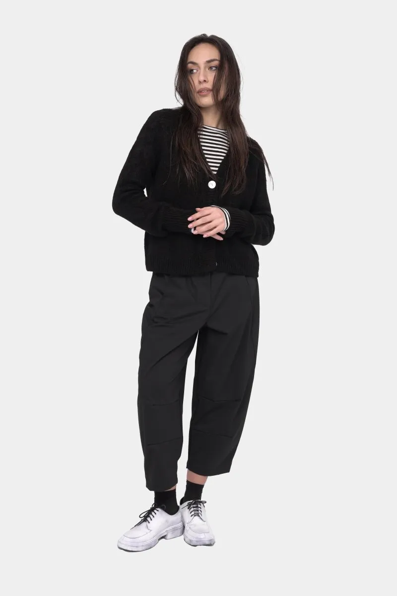 Ribbed V Neck Buttoned Sweater