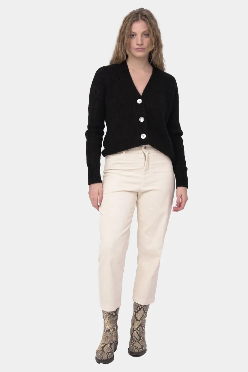 Ribbed V Neck Buttoned Sweater