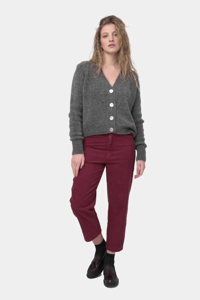 Ribbed V Neck Buttoned Sweater