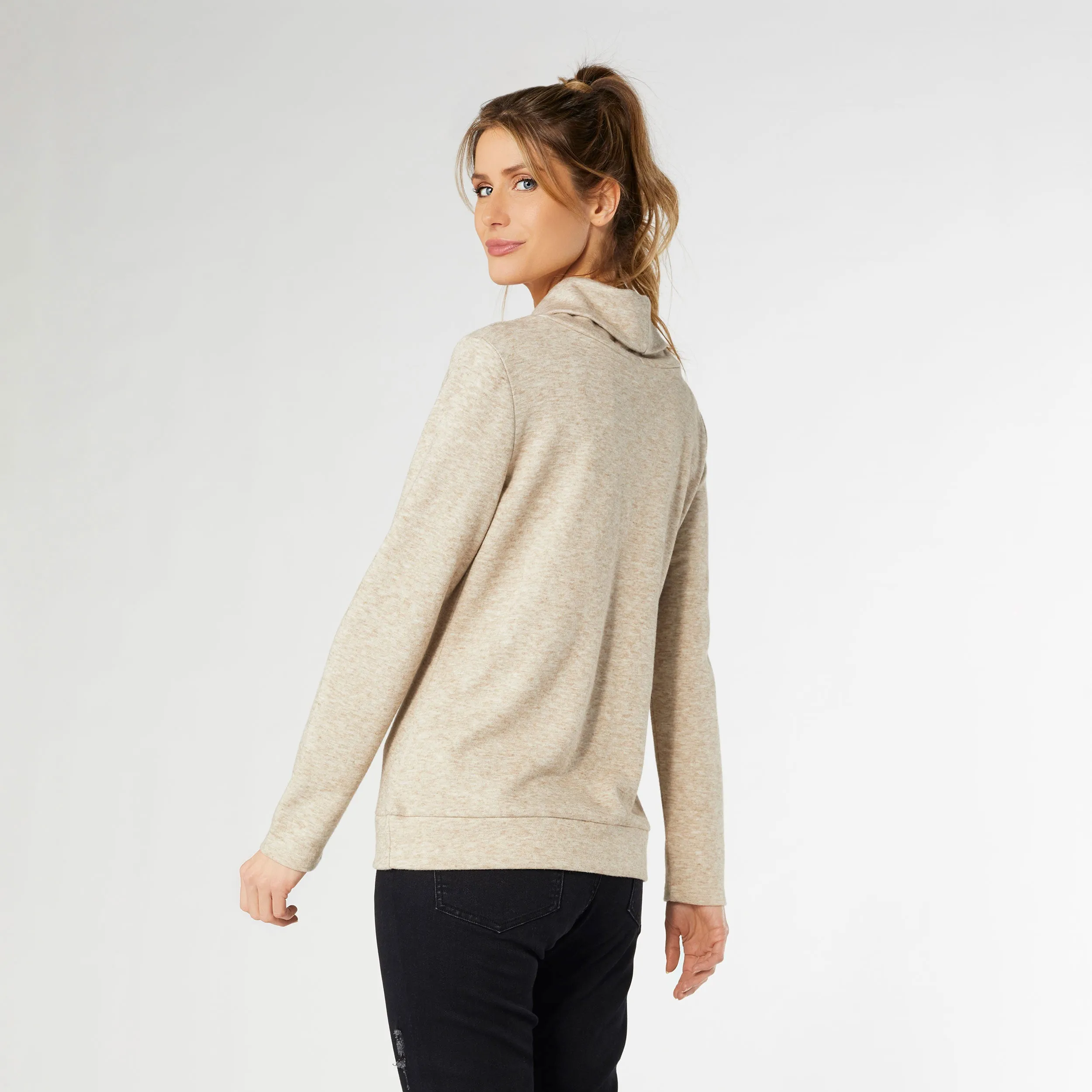 Rory Supersoft Cowl Neck Top in Oatmeal Heather