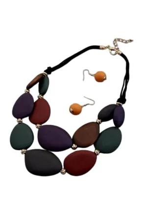 Royalty Wooden Necklace & Earrings Set