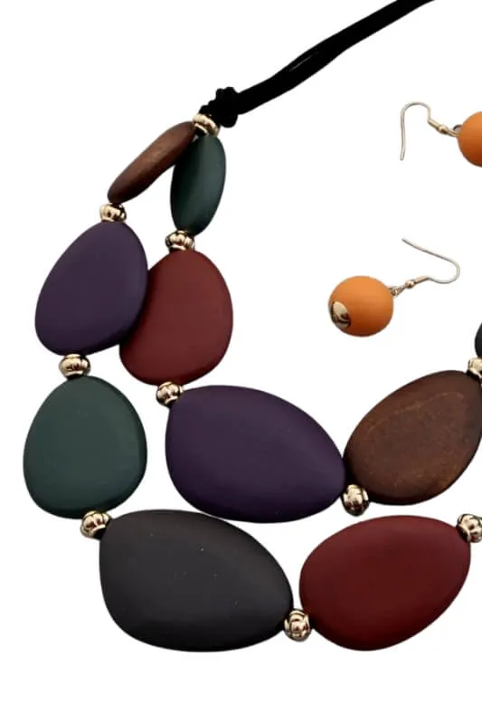 Royalty Wooden Necklace & Earrings Set