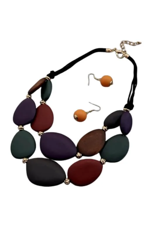 Royalty Wooden Necklace & Earrings Set