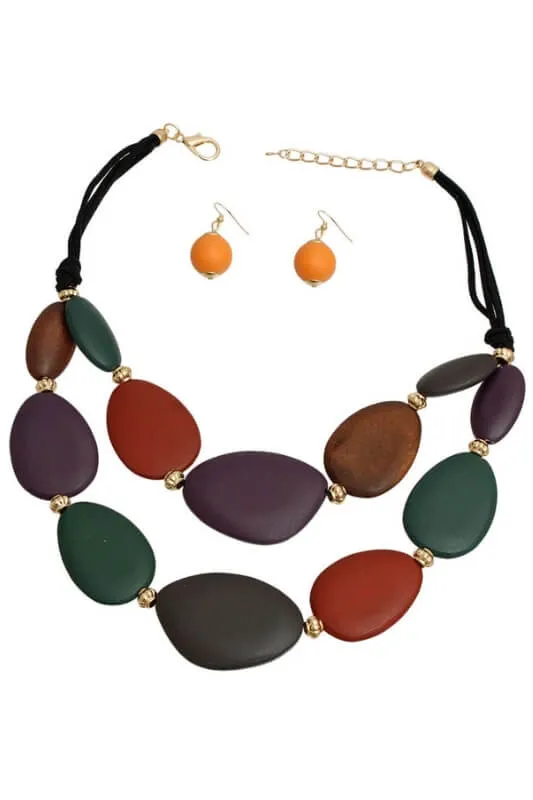 Royalty Wooden Necklace & Earrings Set