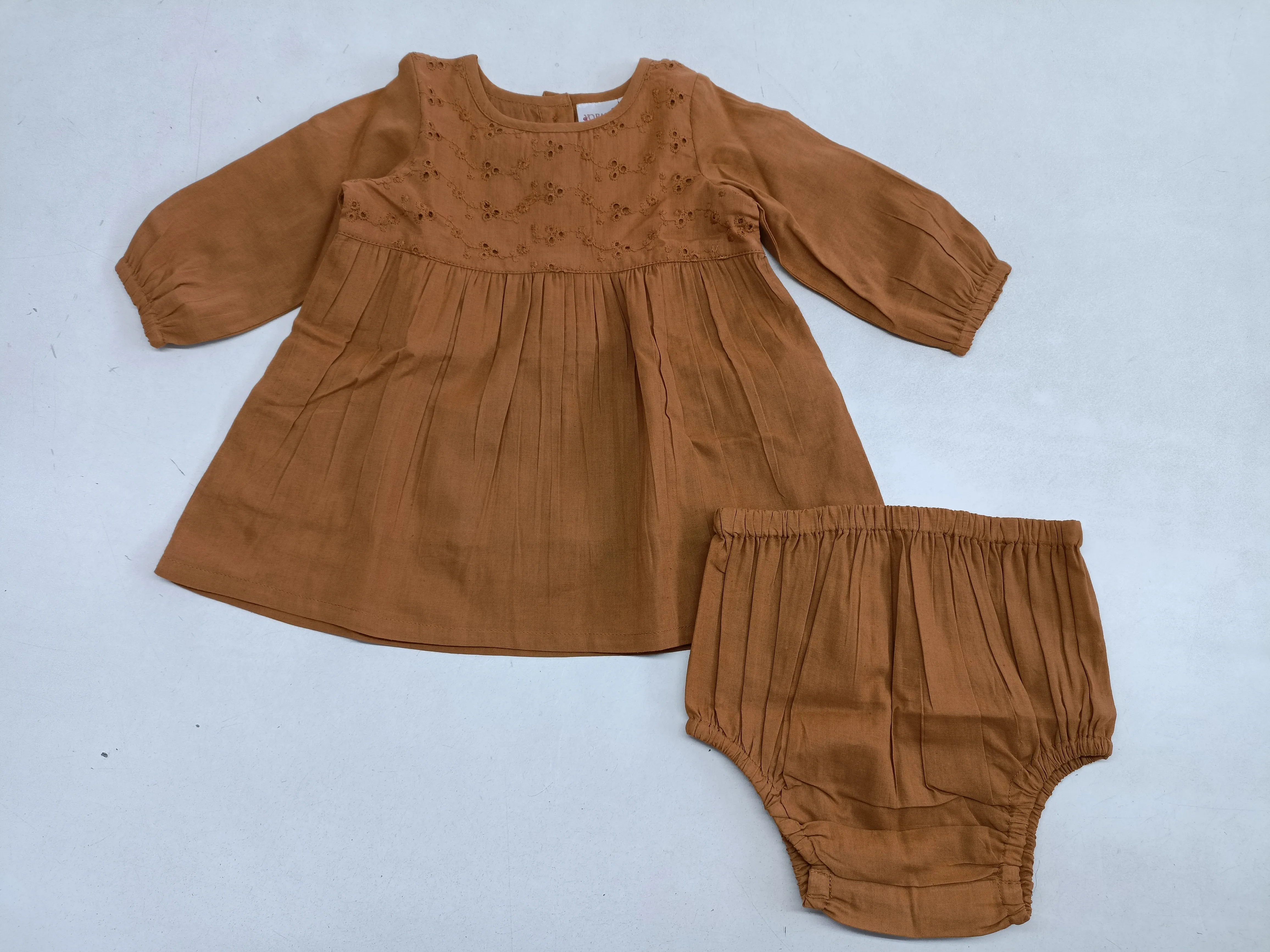 Rust Full Sleeves Dress & Diaper Cover Set