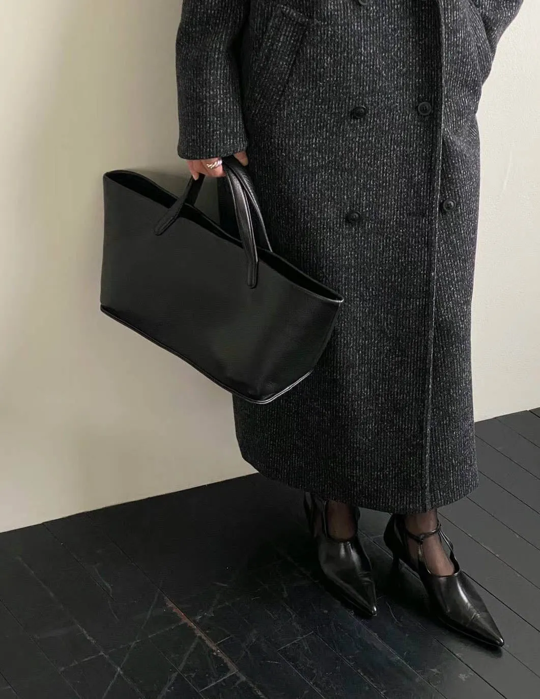 SAIRA MARLED WOOL OVERCOAT DARK CHARCOAL