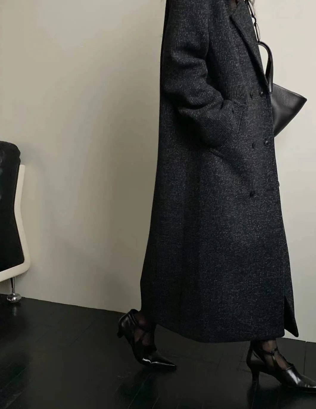 SAIRA MARLED WOOL OVERCOAT DARK CHARCOAL