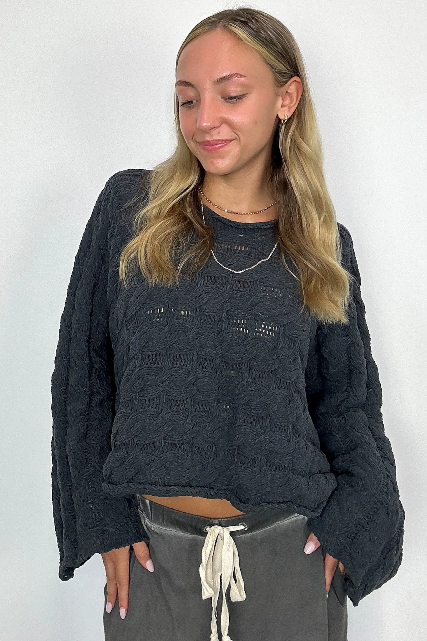 Sara Bell Sleeve Chenille Knit Sweater
