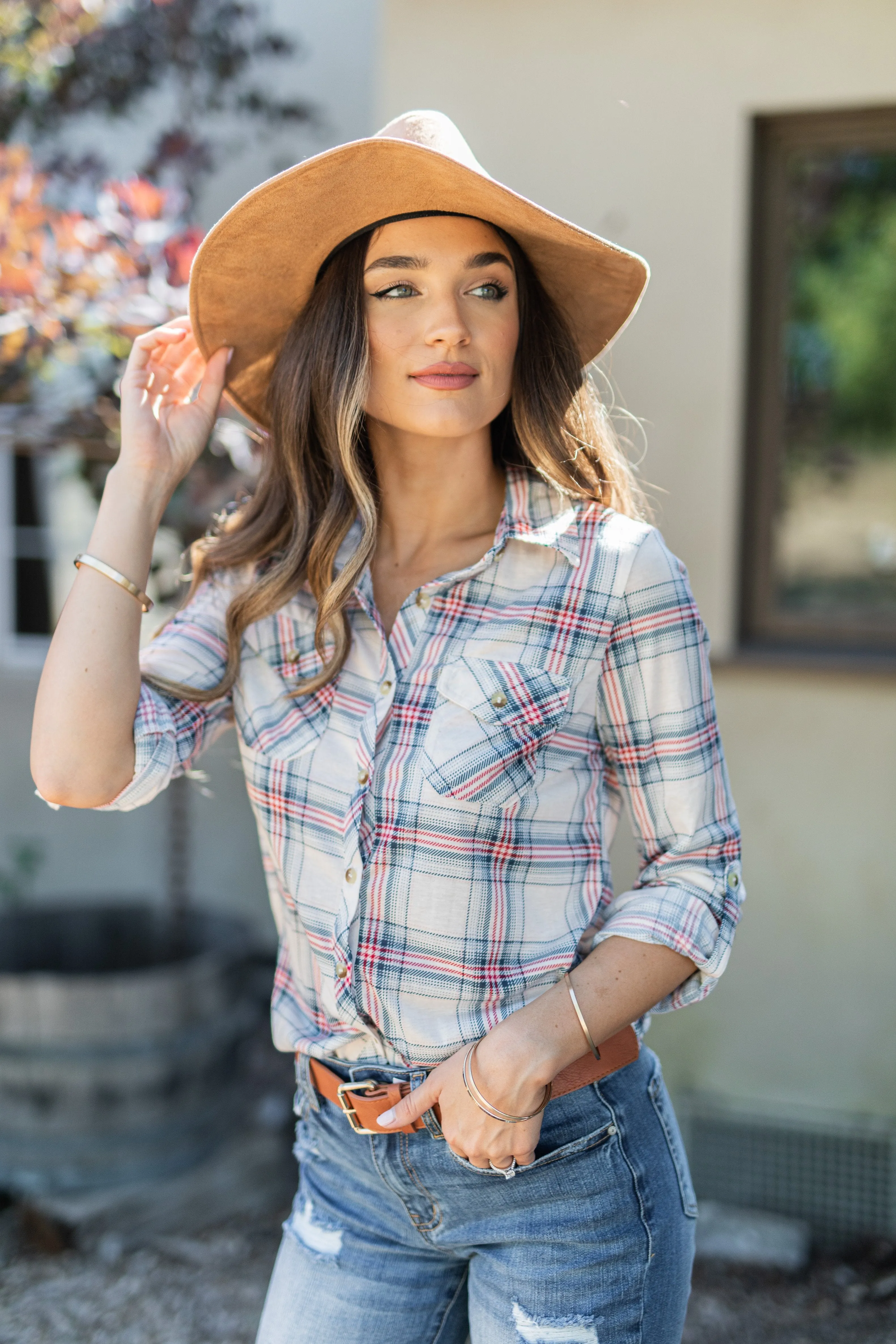 Save The Day Blue Plaid Button Down Top