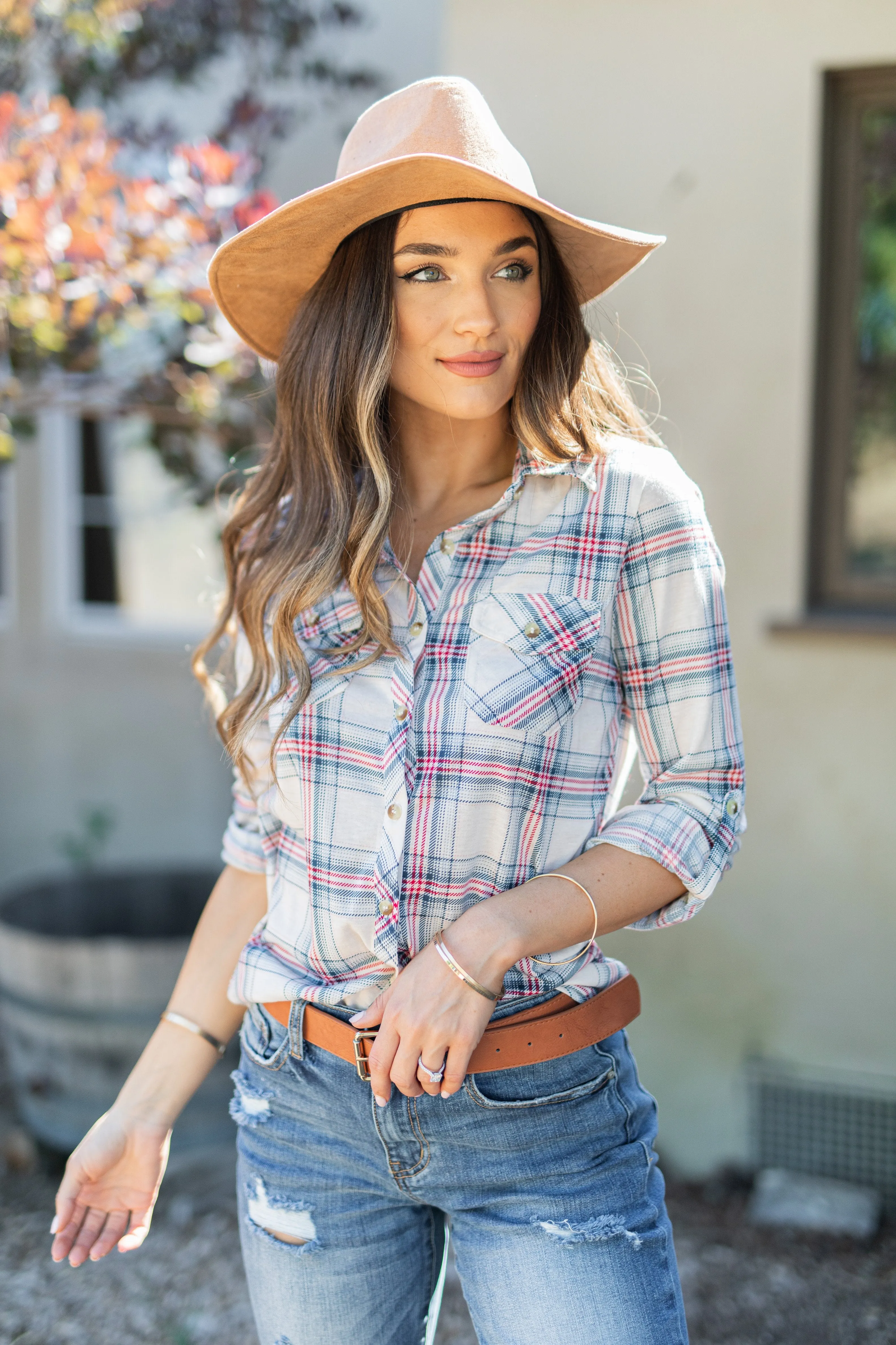 Save The Day Blue Plaid Button Down Top