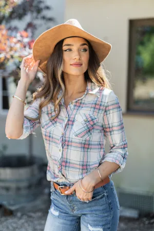 Save The Day Blue Plaid Button Down Top