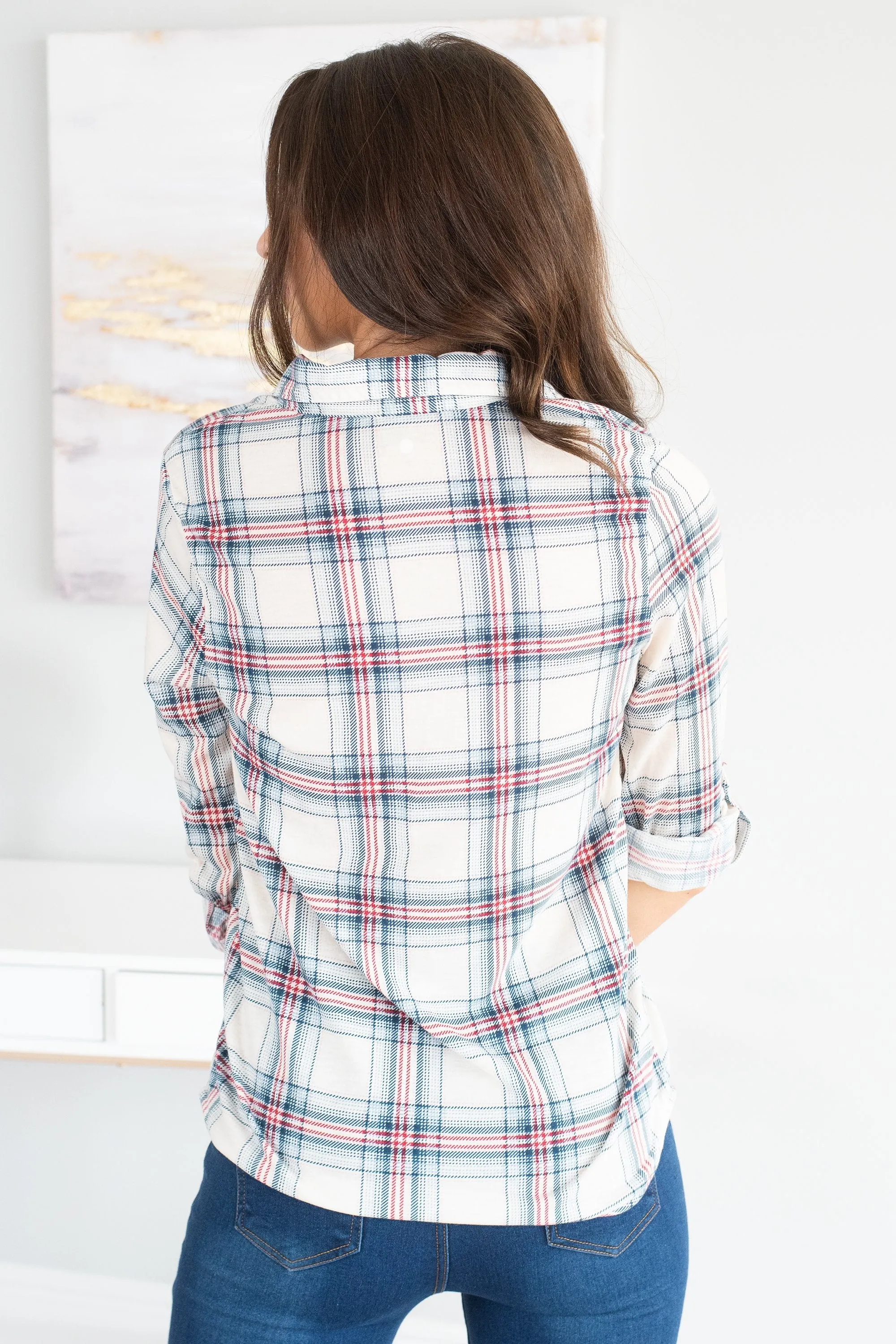 Save The Day Blue Plaid Button Down Top