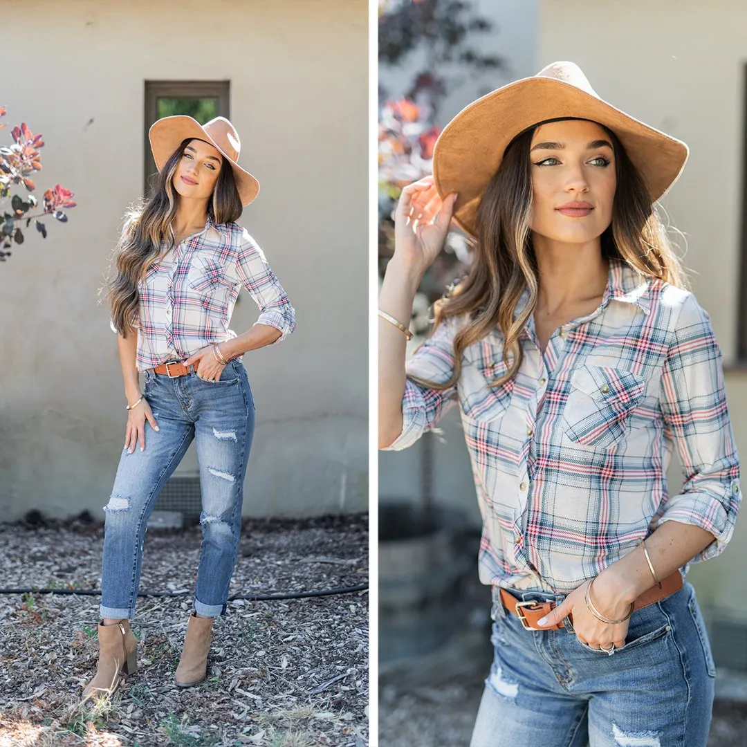 Save The Day Blue Plaid Button Down Top