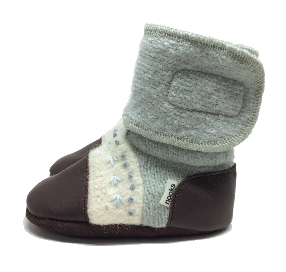 Sea Glass Embroidered Felted Wool Booties