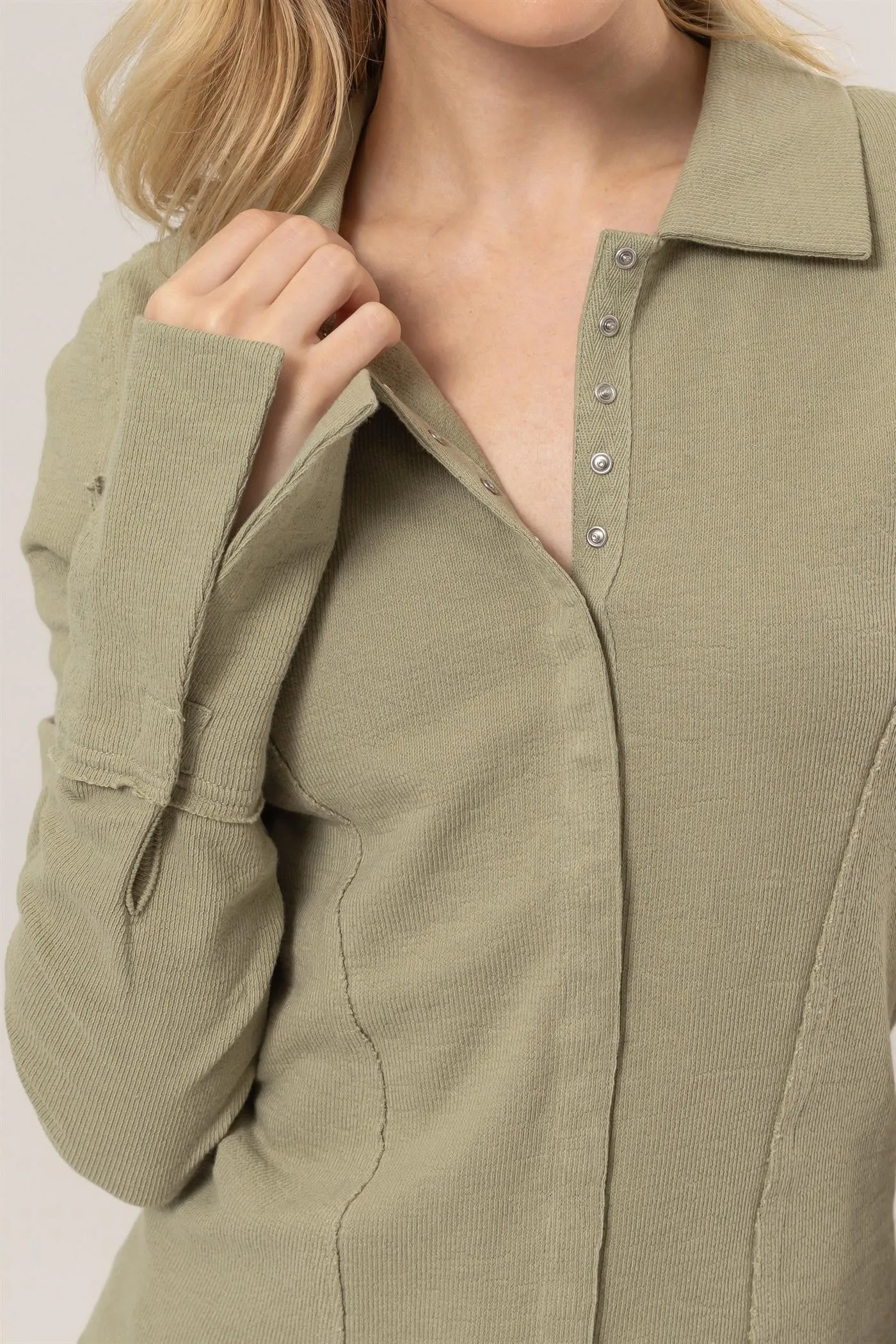Seam Detail Knit Shirt, Light Olive