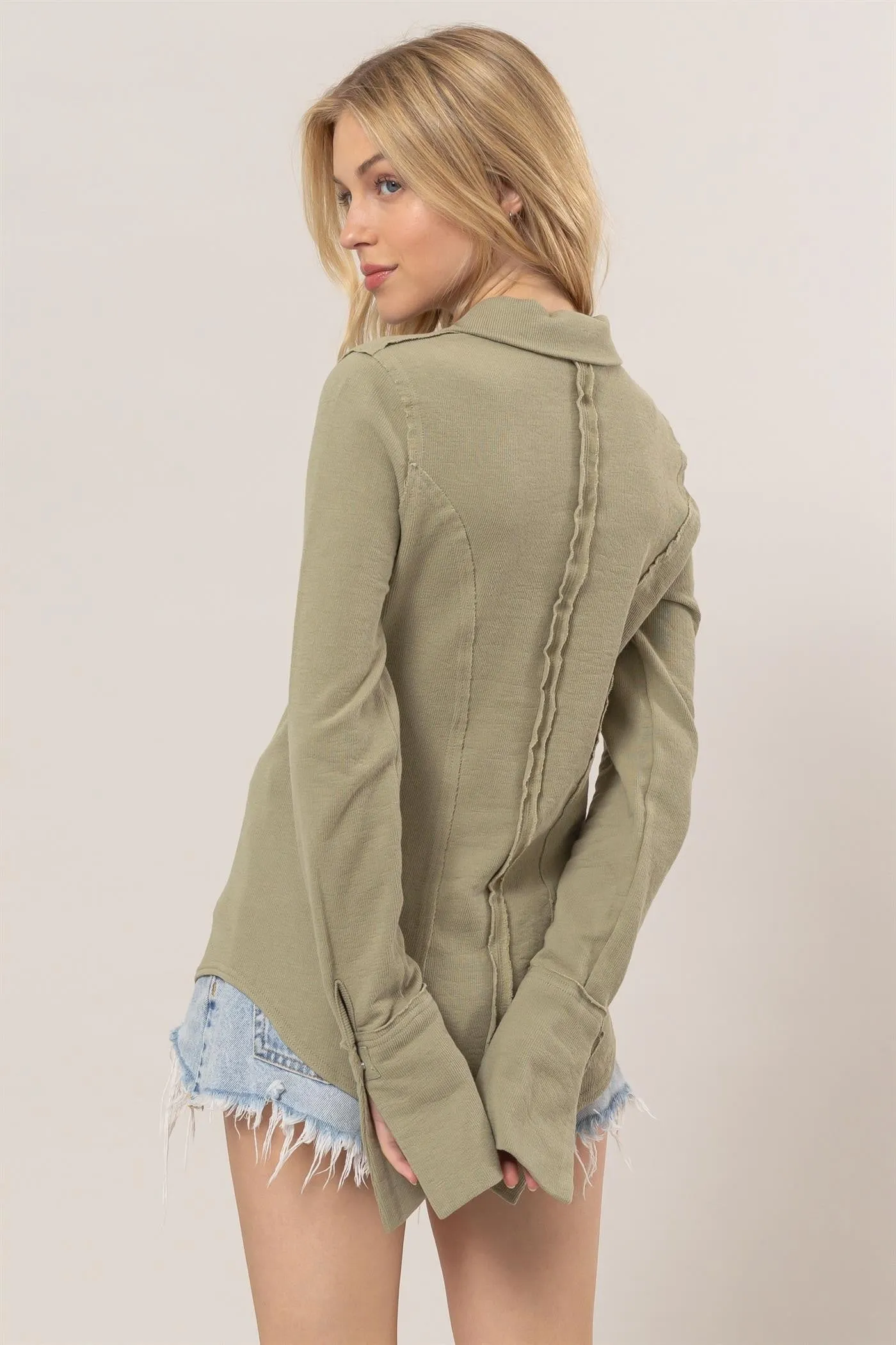 Seam Detail Knit Shirt, Light Olive