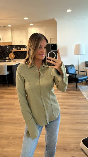 Seam Detail Knit Shirt, Light Olive