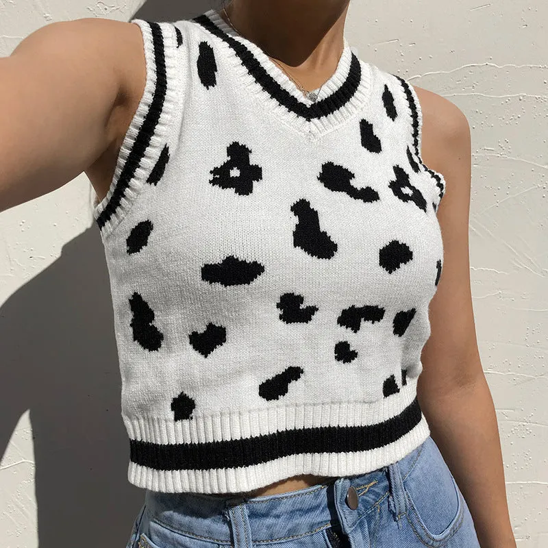 Sexy Wool Cami Crop Top Vest Milk Cow Knitting Outfit Knitwear Sweater 6672