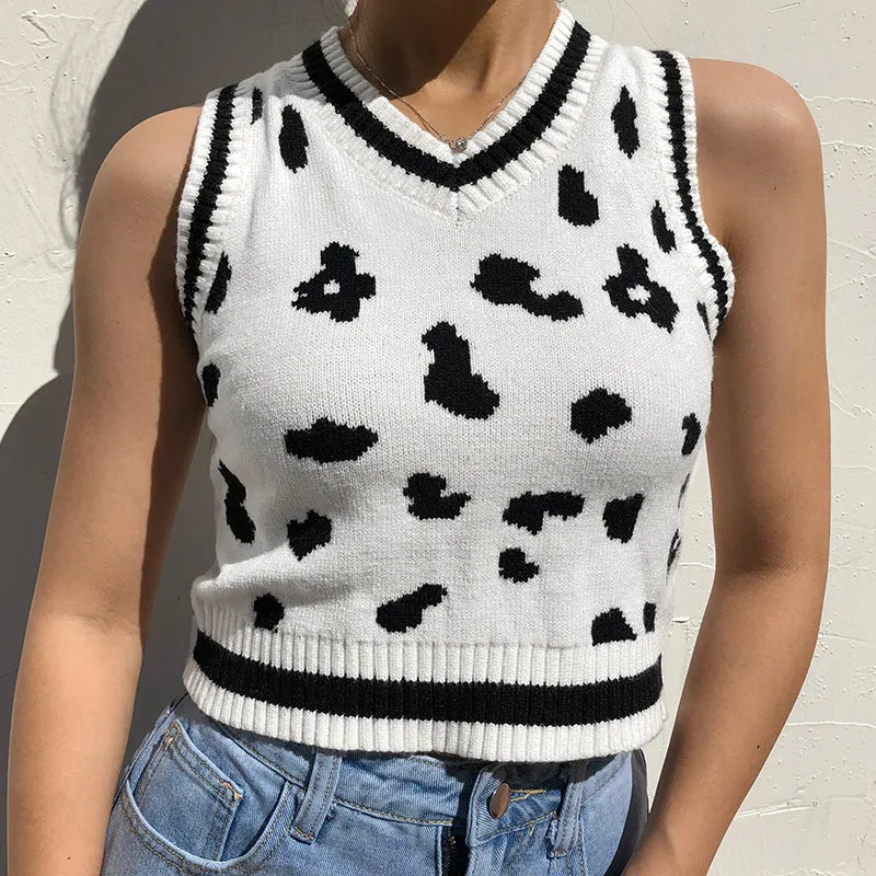 Sexy Wool Cami Crop Top Vest Milk Cow Knitting Outfit Knitwear Sweater 6672