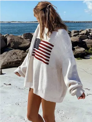 SHEIN Essence American Flag Design Drop Shoulder Sweater