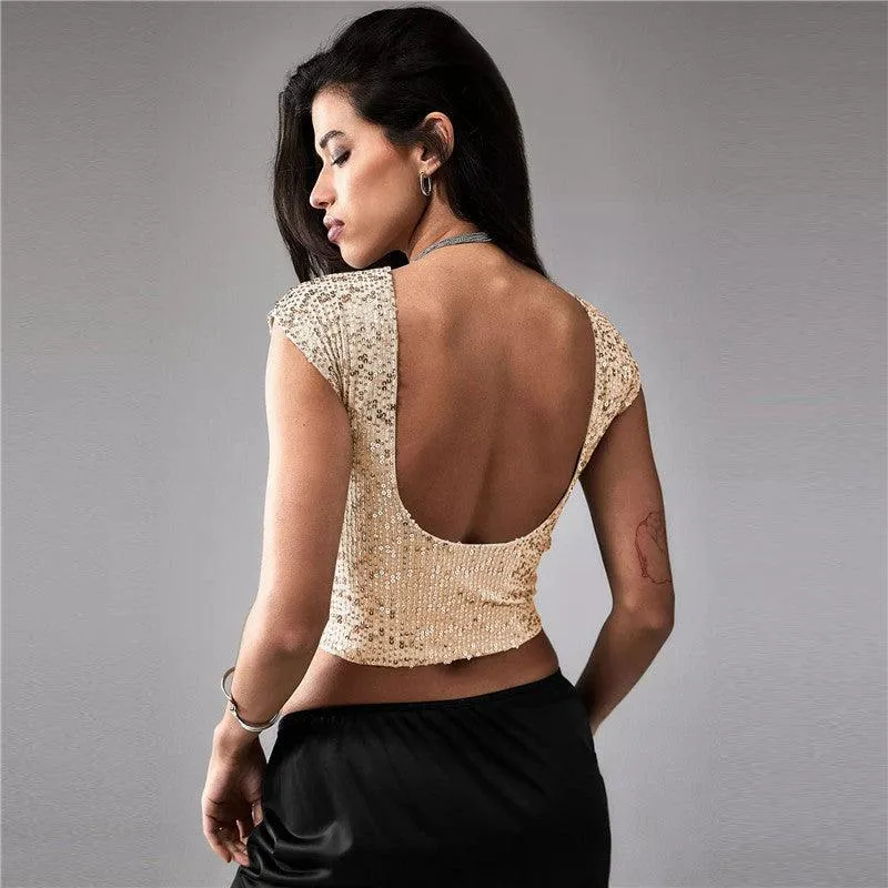 Shine Bright in Our Women's Casual Short Sequin Top