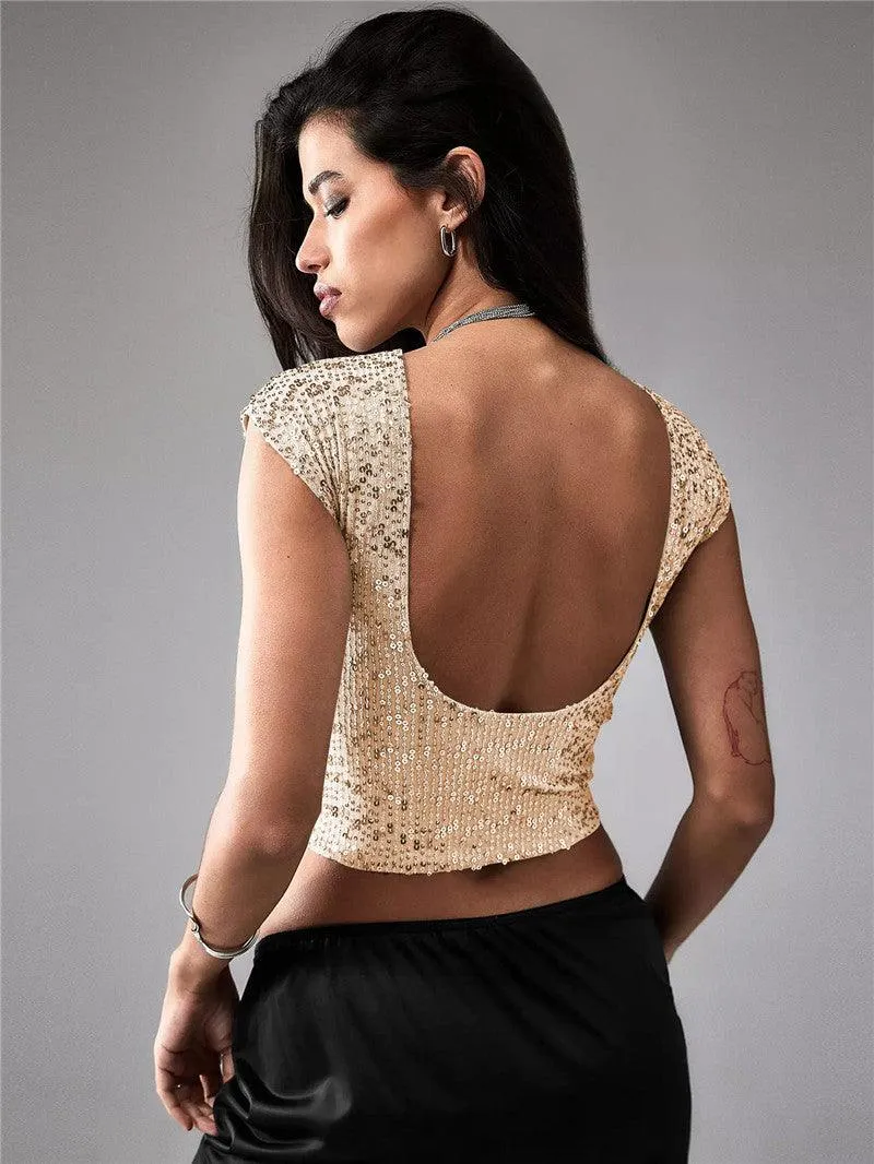 Shine Bright in Our Women's Casual Short Sequin Top