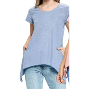 Short Sleeve Blue Top with Pockets