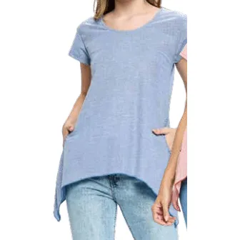 Short Sleeve Blue Top with Pockets