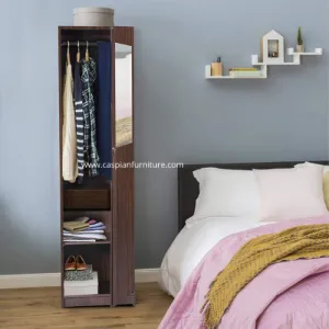 Single Door Engineered Wood Wardrobe with Hanging Space, Drawer and 3 Shelves (Brown )