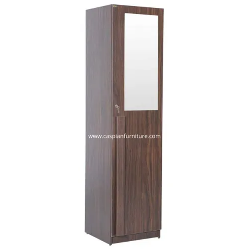 Single Door Engineered Wood Wardrobe with Hanging Space, Drawer and 3 Shelves (Brown )