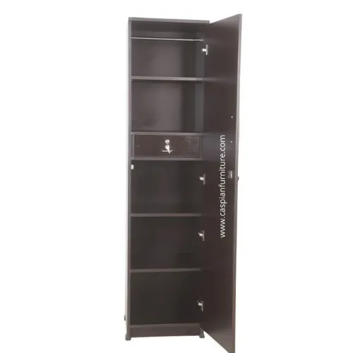 Single Door Wardrobe with Locker, 1 Drawer, Hanger and Mirror