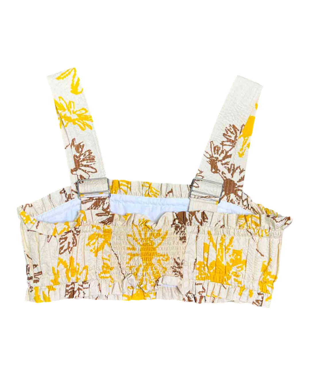 Size L | Lee Mathews Latte Digital Floral Print Seersucker Crop Top