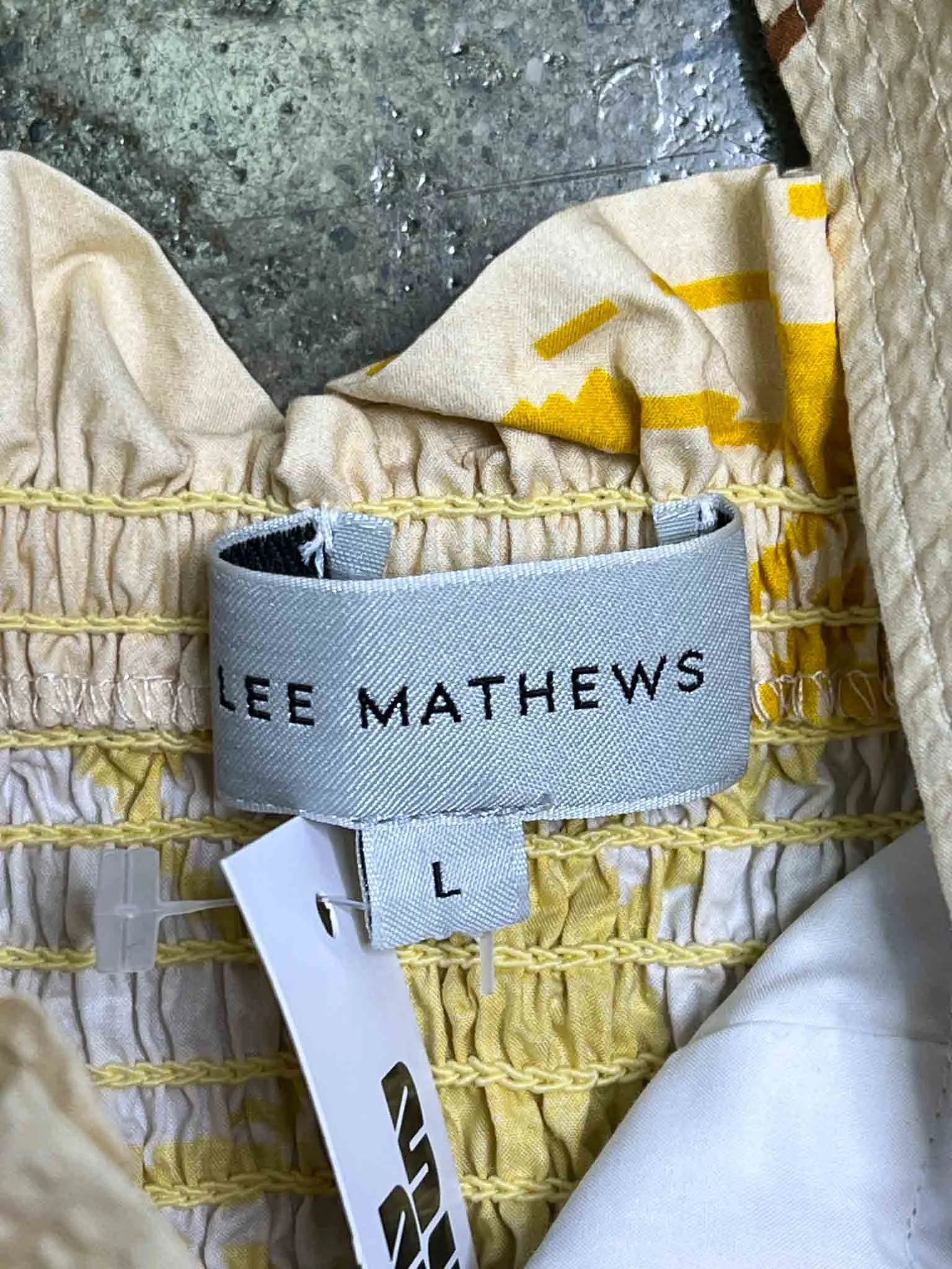 Size L | Lee Mathews Latte Digital Floral Print Seersucker Crop Top