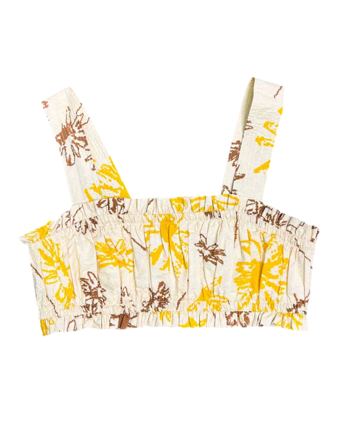 Size L | Lee Mathews Latte Digital Floral Print Seersucker Crop Top