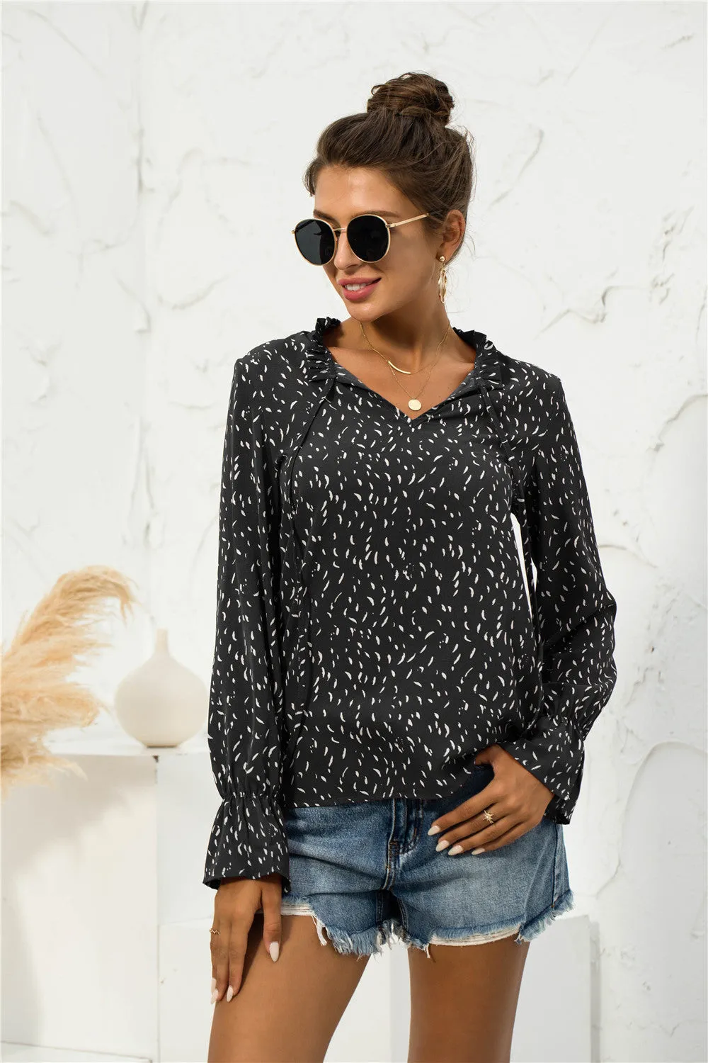 Soft Printed Puffed Sleeve Blouse