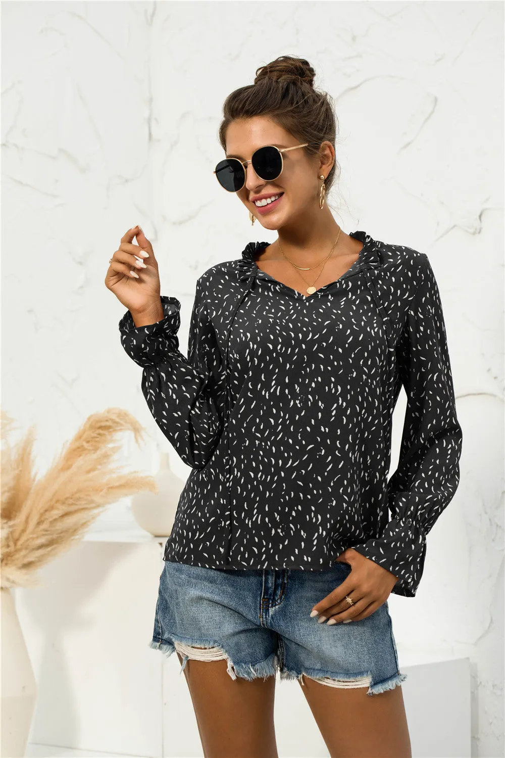 Soft Printed Puffed Sleeve Blouse