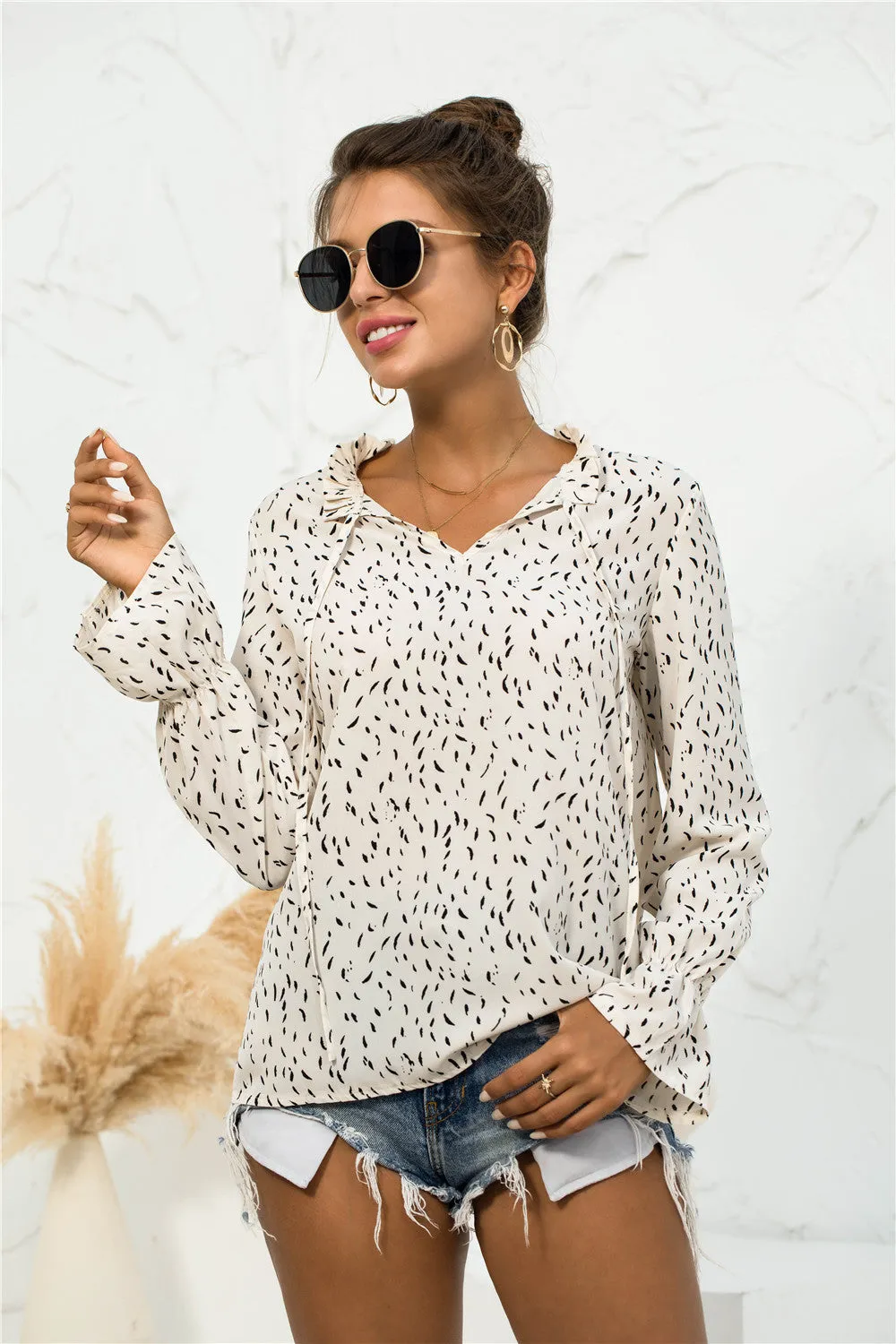 Soft Printed Puffed Sleeve Blouse