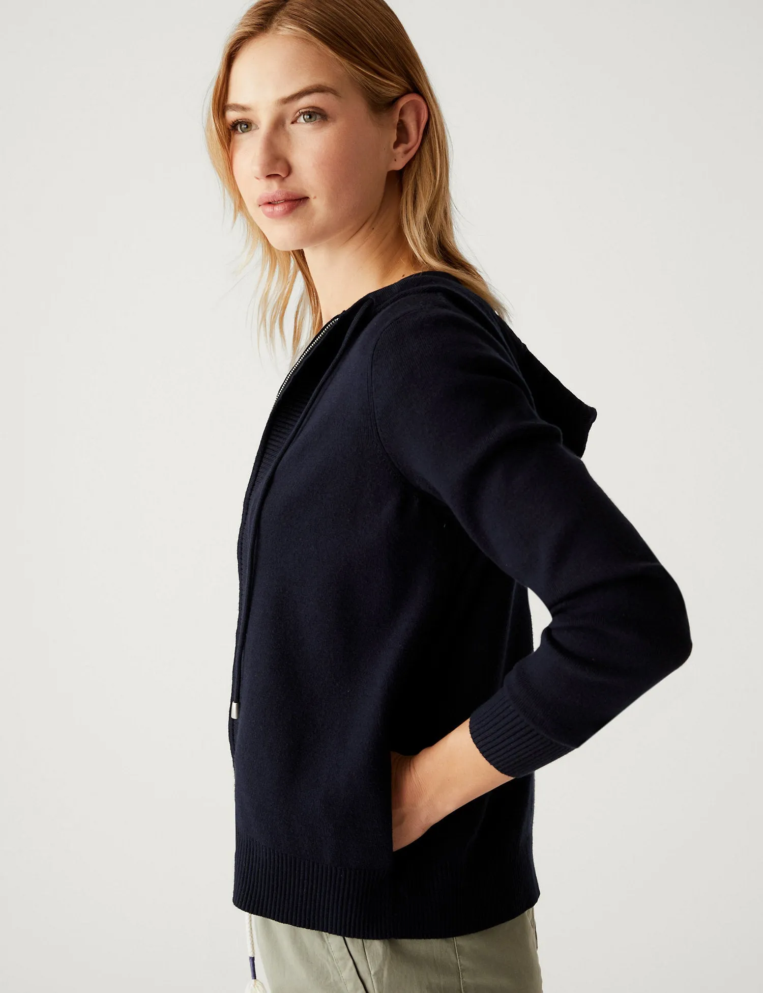 Soft Touch Textured Zip Up Relaxed Hoodie
