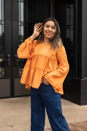 Softest Girly Orange Ruffle Blouse