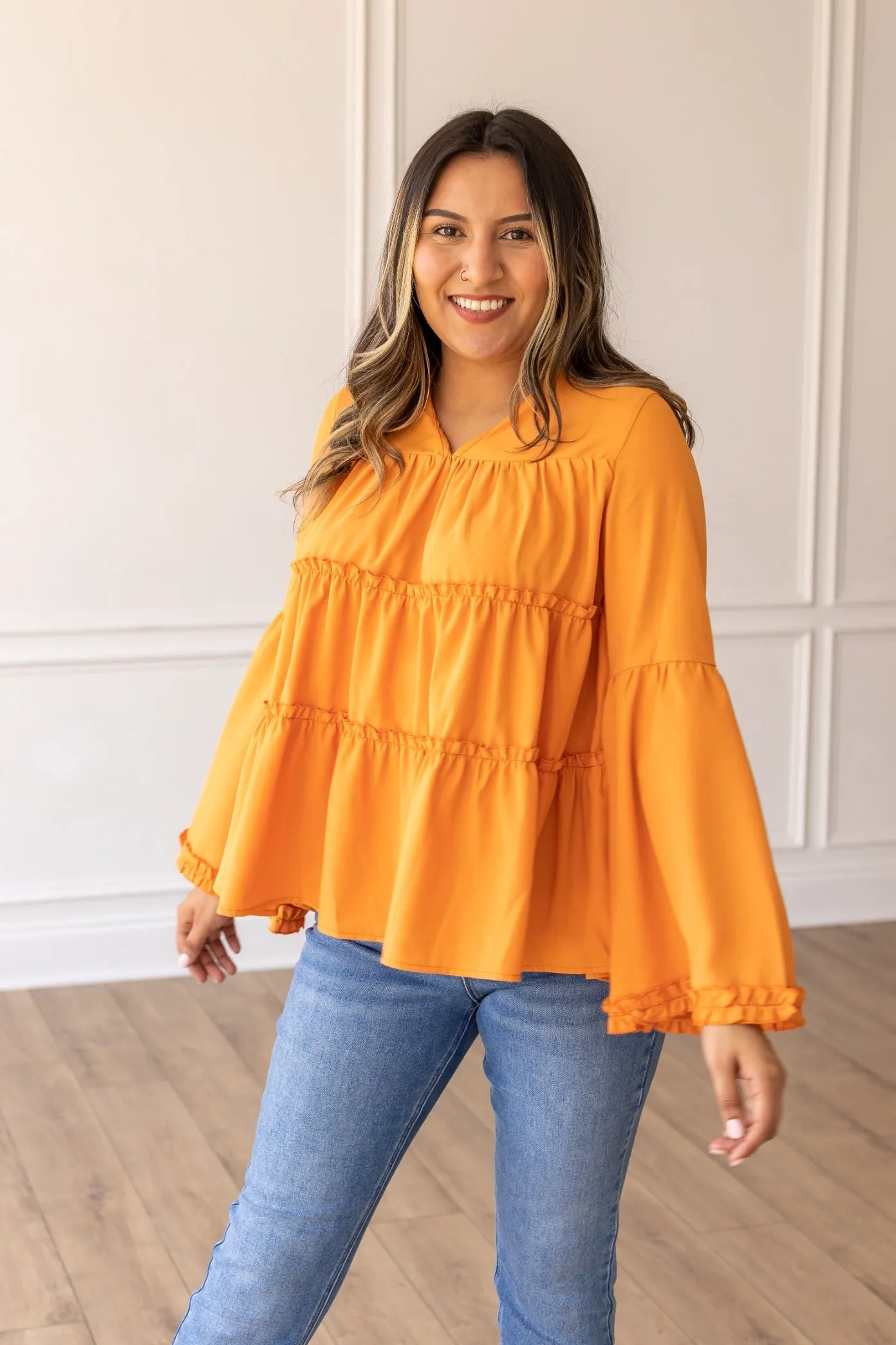 Softest Girly Orange Ruffle Blouse