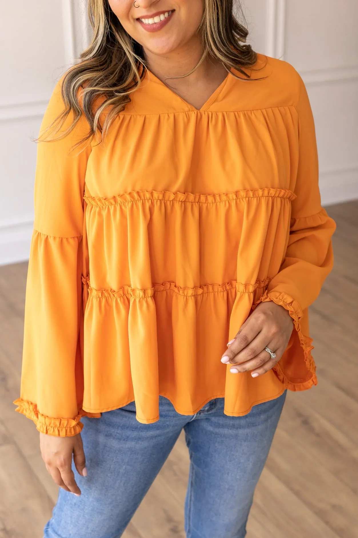 Softest Girly Orange Ruffle Blouse