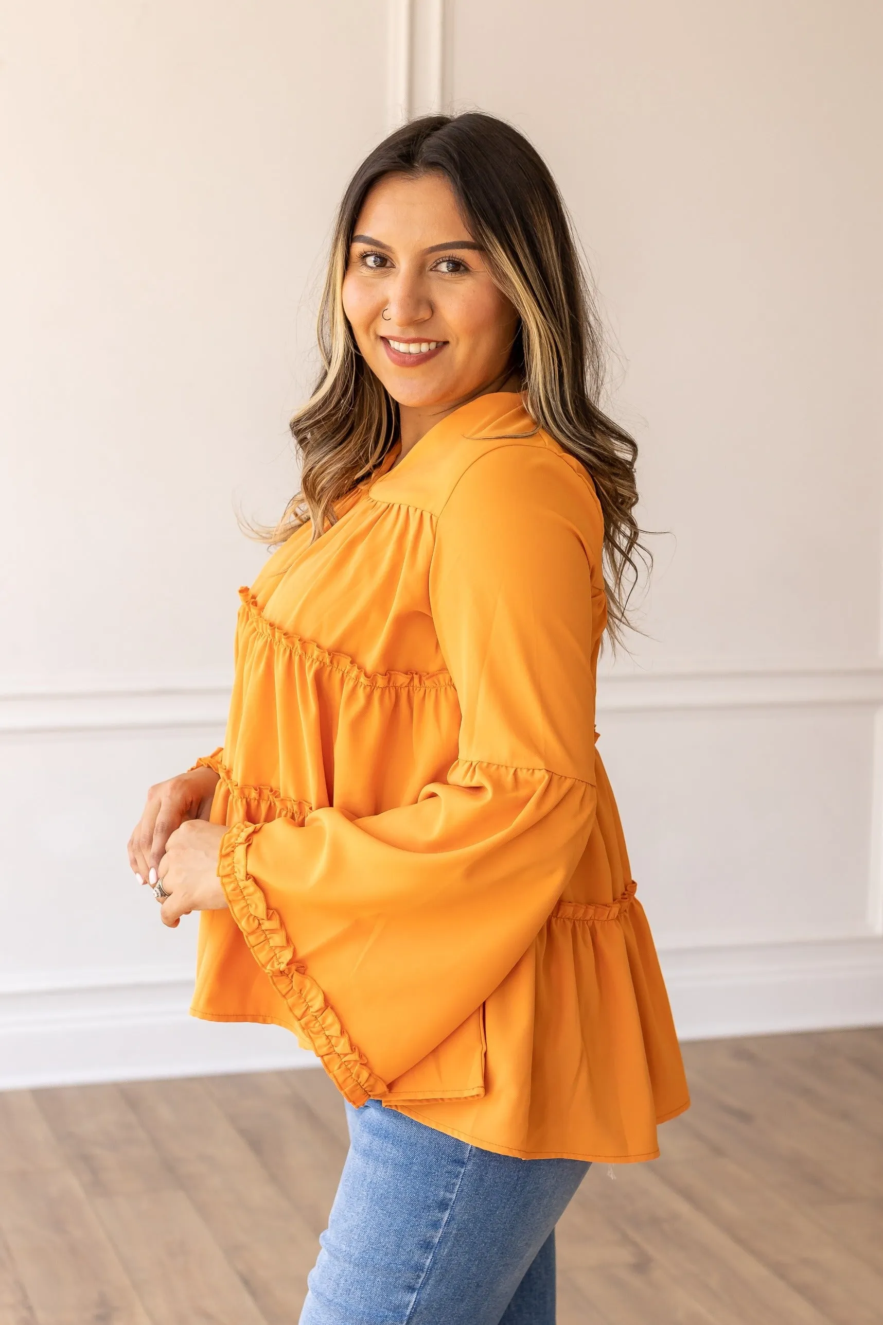 Softest Girly Orange Ruffle Blouse